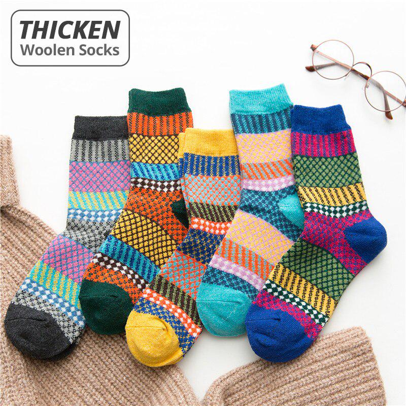 Thicken Women Socks Retro Style Cotton & Woolen Warm Socks Comfortable Soft Yellow Pink Winter Sock