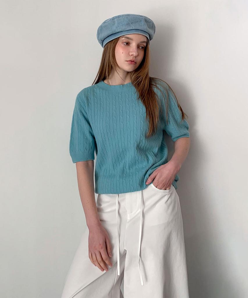 Baseukala Вязаный топ с коротким рукавом, круглый вырез (5Colors)