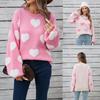 2024 Women's Valentine's Day Round Neck Peach Heart Sweater - Winter Wear, European/American Style, Color-Contrast, Plus Size
