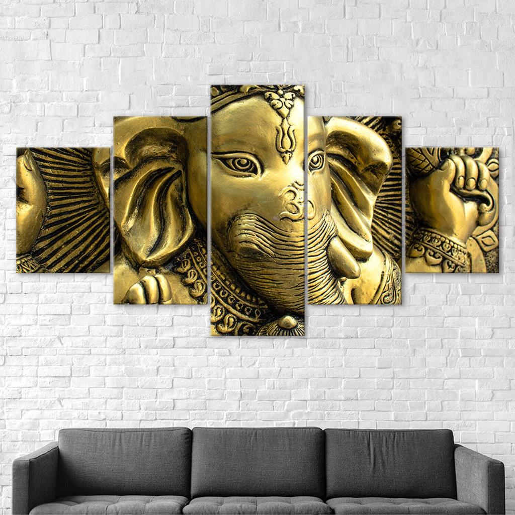 Ganesha Remover of Obstacles Hindu God 5 Piece Five Panel Wall Canvas Print Modern Art Poster Picture Home Decor Gift For Him For Her
