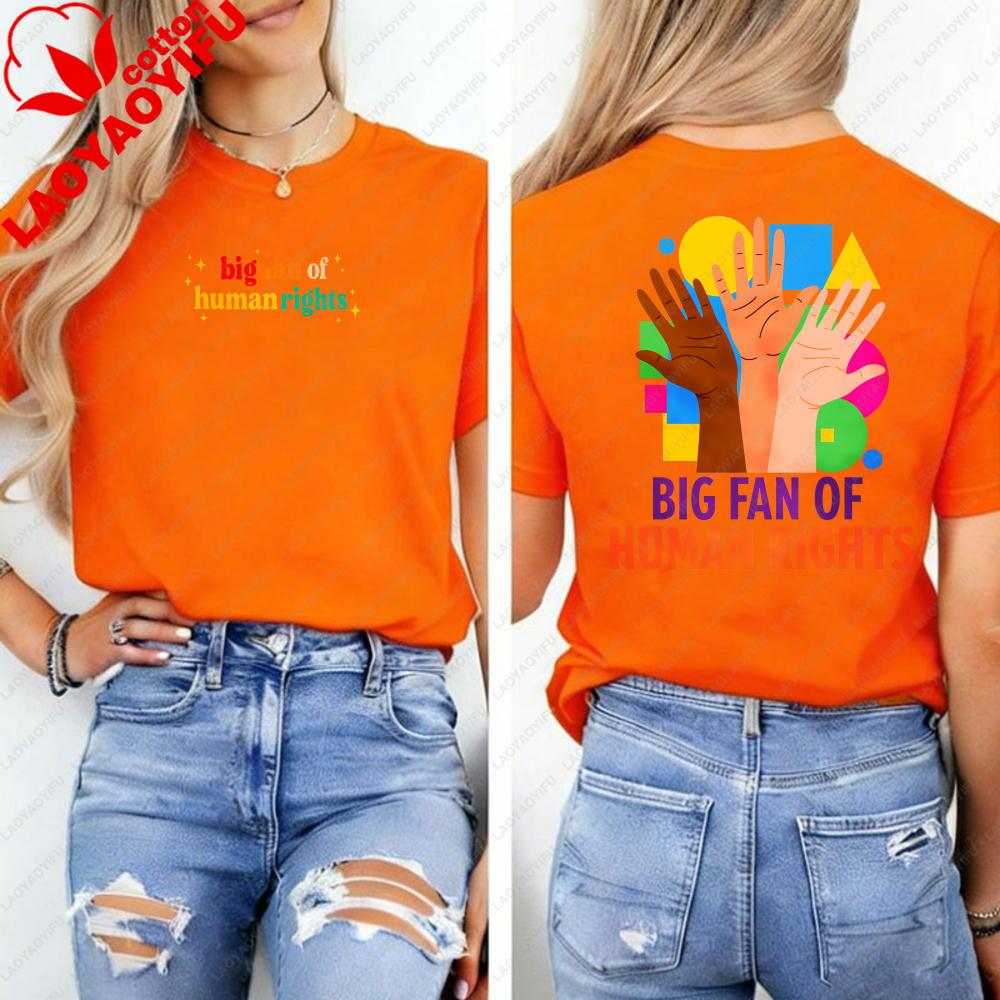 Big Fan of HuUnisex Rights Graphic TShirt Multicultural Hands Print on Back Crew Neck Short Sleeve Tee for Unisex Unisex Y2k Tops