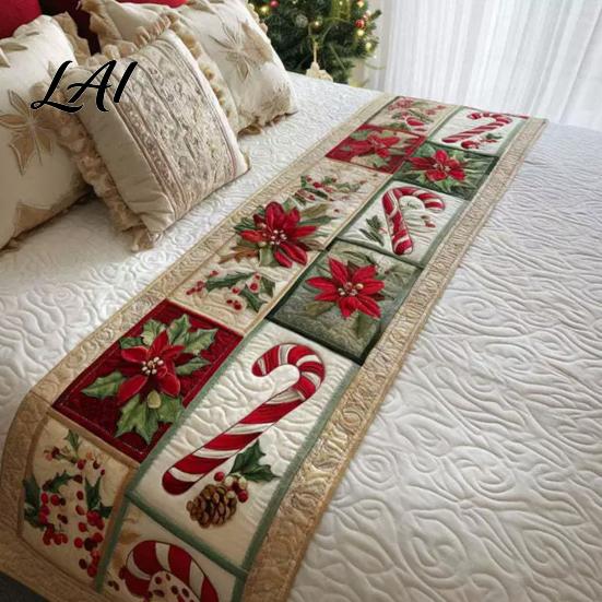 Decorative Cover for Garden Chairs Christmas Bed Runner Quilted-Look Flower Print Bedding Cover Coastal Style Extra Large Runner Queen King