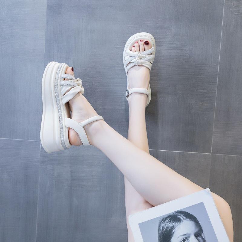 Fashion Inner Heightening Heel Roman Sandals Women Summer 2025 New Explosive Internet Celebrity Muffin Slope Heel Platform Sports