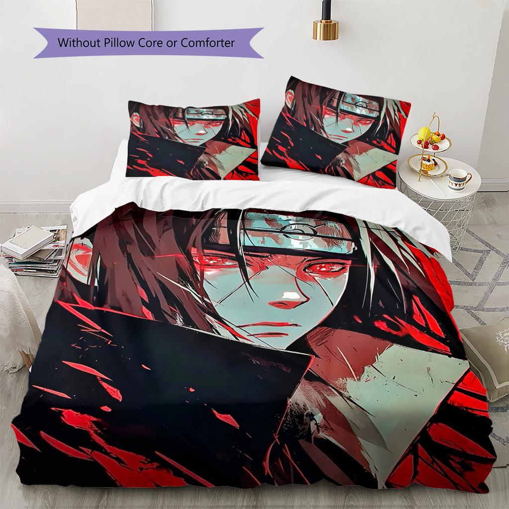 Постельное белье с узором Итачи Учиха из аниме Наруто, домашний декор, подарок на день рождения (1 пододеяльник + 2 наволочки, без наполнителя)