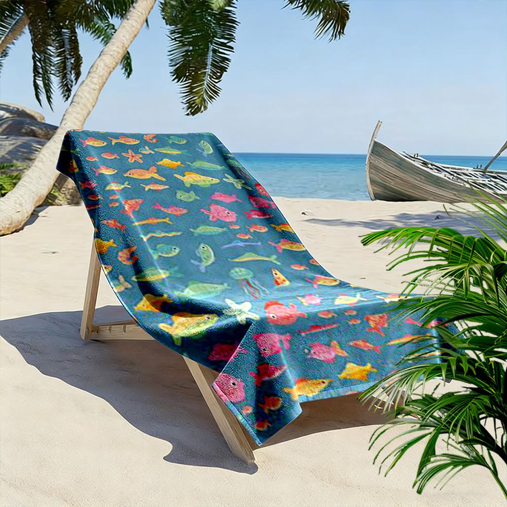 Colorful Fish and Starfish Pattern Towel Beach towel quick-drying for travel outdoor sports jogging beach and swimming