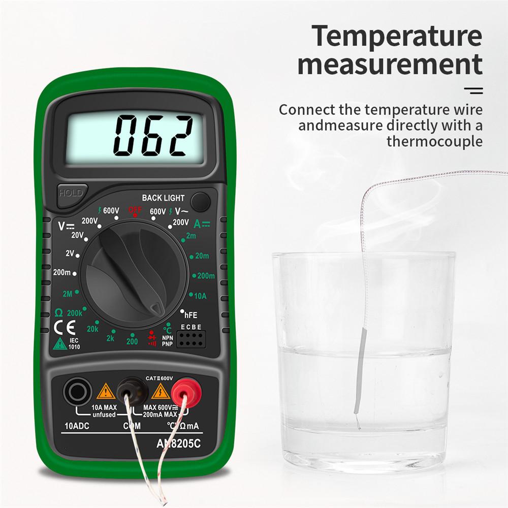 AN8205C Digital Multimeter AC/DC Ammeter Voltage Ohm Tester with Thermocouple LCD Backlight Multimeter