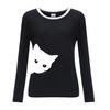 Womens Casual Cat Print Shirts  Long Sleeve Top Loose T-Shirt Blouse