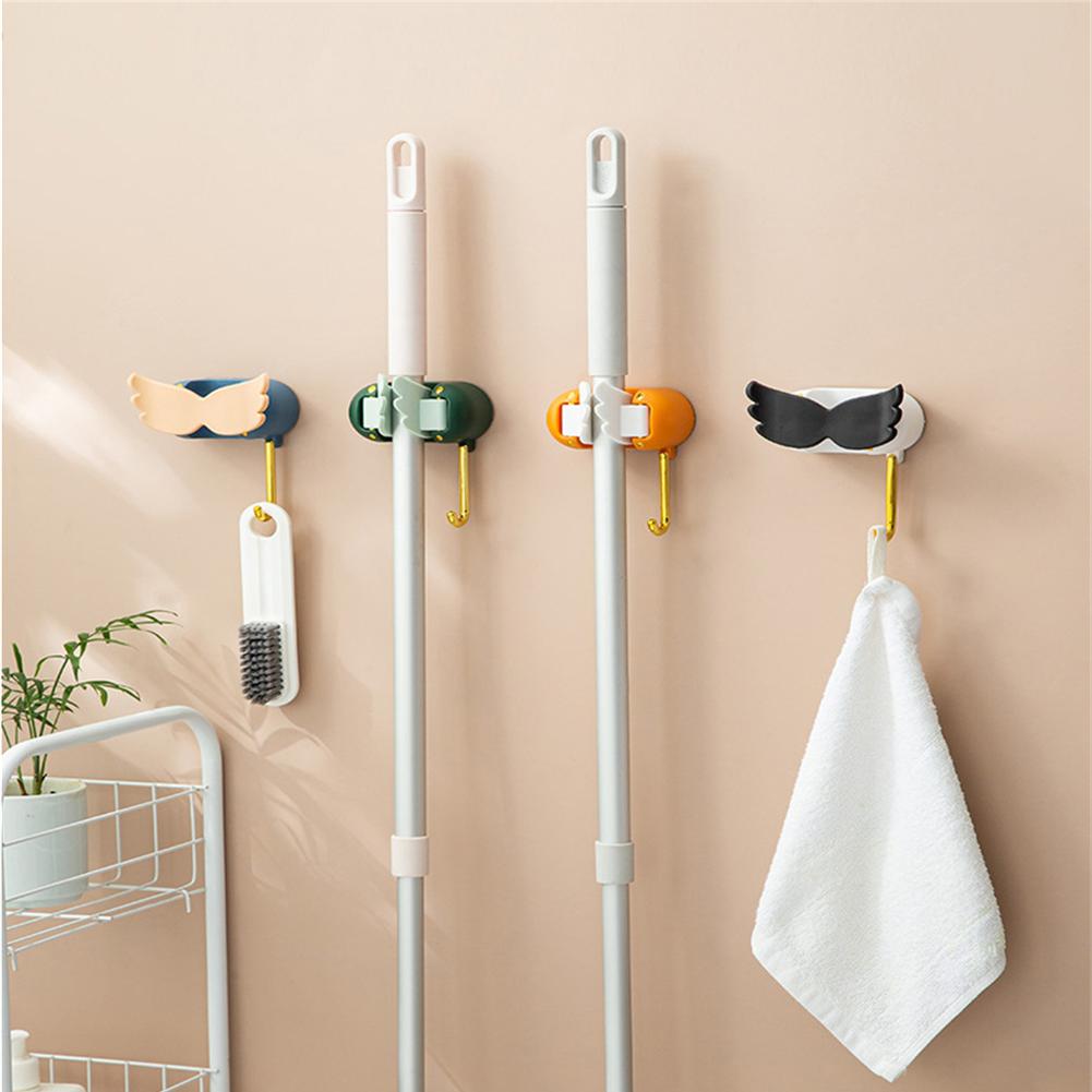 Mop Holder Strong Wall-mounted Punch-free Storage Holder With Hook Mop Clip Creative Durable Bathroom Accessories