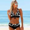 Женский купальник с бретелями, черный купальник бикини с блестящими узорами и принтом танкини