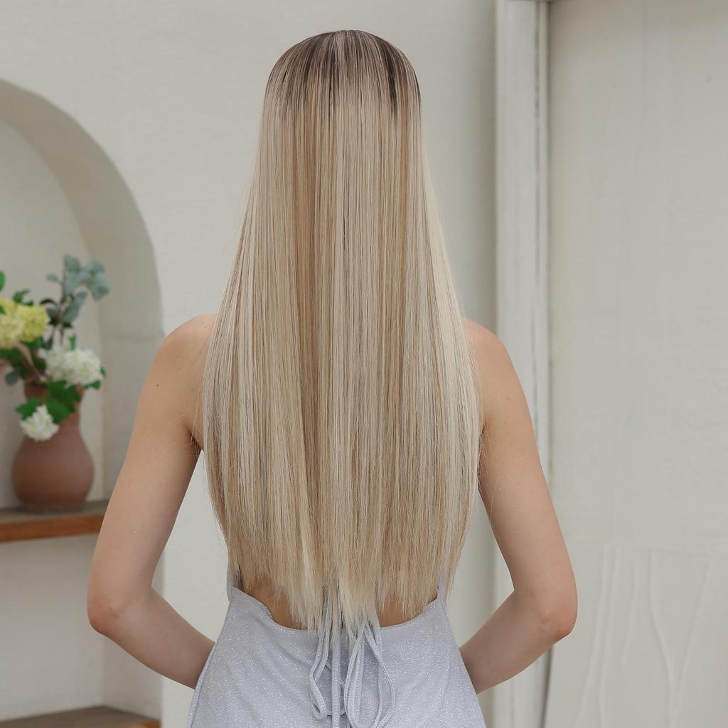 EASIHAIR Блондинка Ombre Парики из синтетических натуральных волос Длинные прямые с челкой Ежедневный парик для косплея Термостойкие волокна парики для женщин