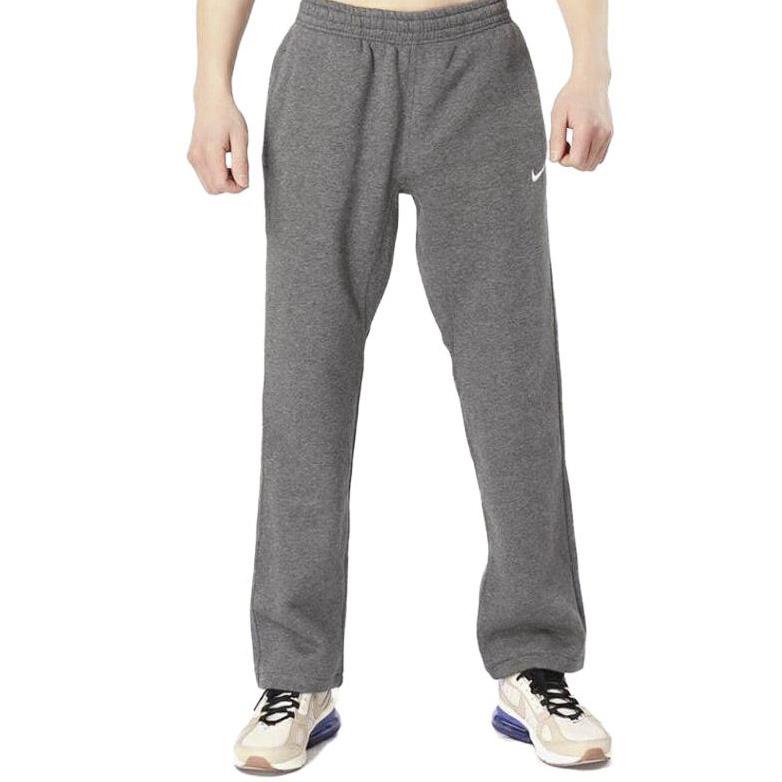 Nike Однотонные флисовые прямые трикотажные спортивные брюки с логотипом, мужские низы, темно-серые 623455-071