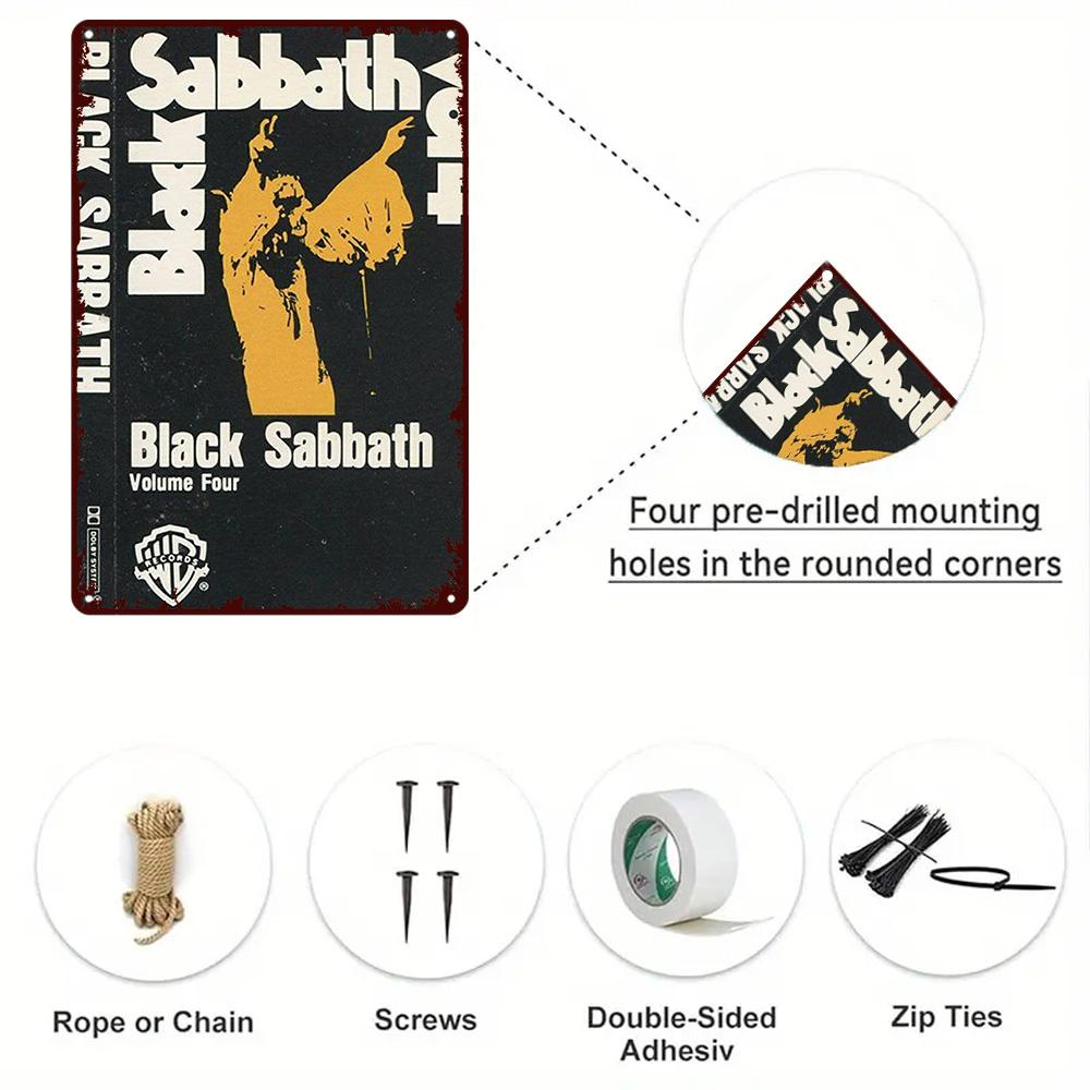 'Volume Four' Винтажная жестяная табличка - Black Sabbath Водонепроницаемое настенное искусство - Вертикальный плакат с альбомом с веревкой/цепочкой для подвешивания