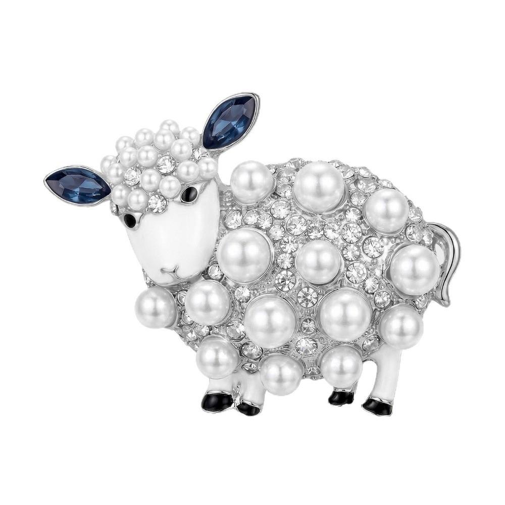 Lovely Imitation Pearl Brooches Classic Animal Rhinestone Pin Unique Sheep Brooches Casual Office