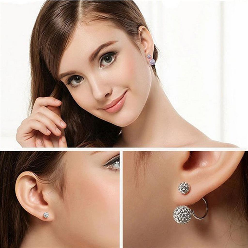 Women Jewelry  Double Beaded Rhinestone Crystal Stud Earrings
