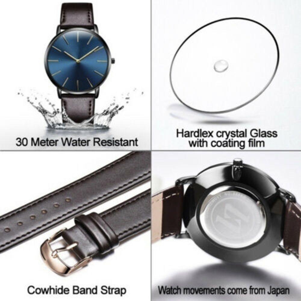 Gifts Fashion Business Simple Quartz Wrist Watch Men Watch 6.5mm Ultra Thin Genuine Leather Strap