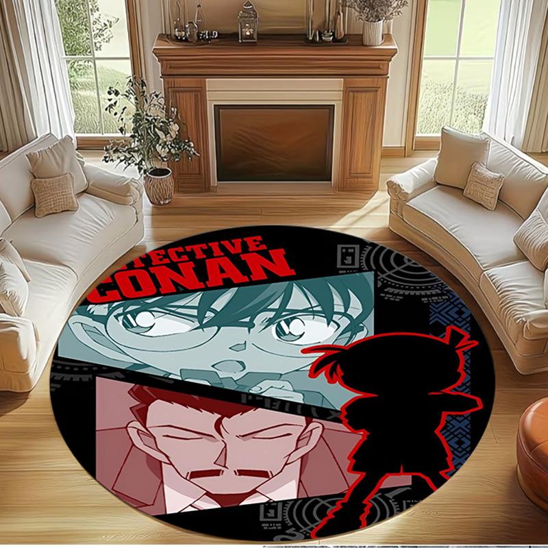 Detective Conan Print Round Rug, Washable Floor Carpet, For Entryway Dorm Laundry Room Office Study, Home Decor Birthday Christmas Gift