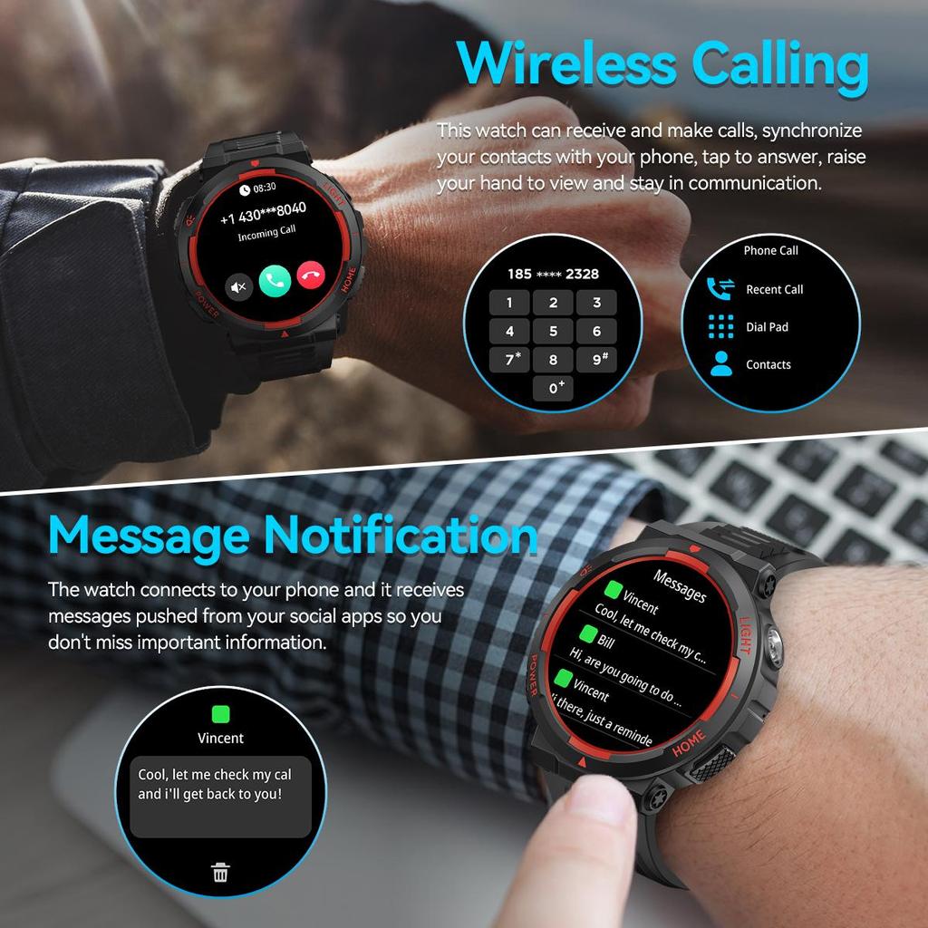 SmartWatch for Men 3ATM Waterproof with Call/LED Flashlight 2.02" HD Screen Smartwatch Compass Fitness Tracker HR/Blood Pressure Monitor Watch