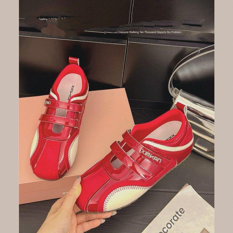 Real Soft Leather Inner Height Increase 6cm Velcro Hollow Sports Mary Jane Shoes Women's Summer Versatile Casual Moral Training Shoes Tide