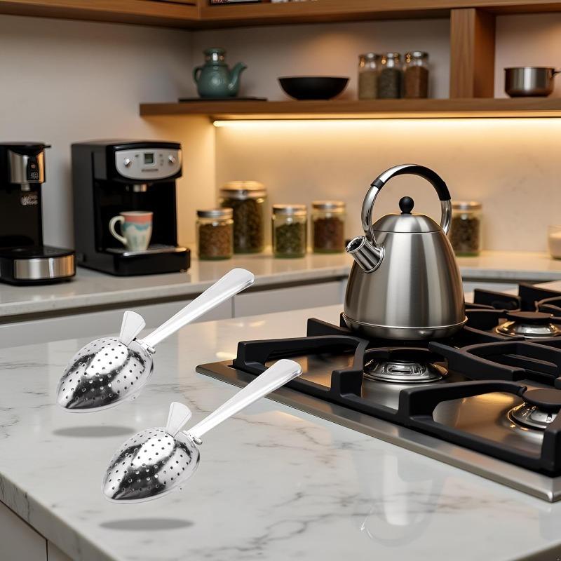 Silver Stainless Steel Tea Filter Spoon Pine Leaf Filter Herbal Spice Convenient and Practical Household Portable Product