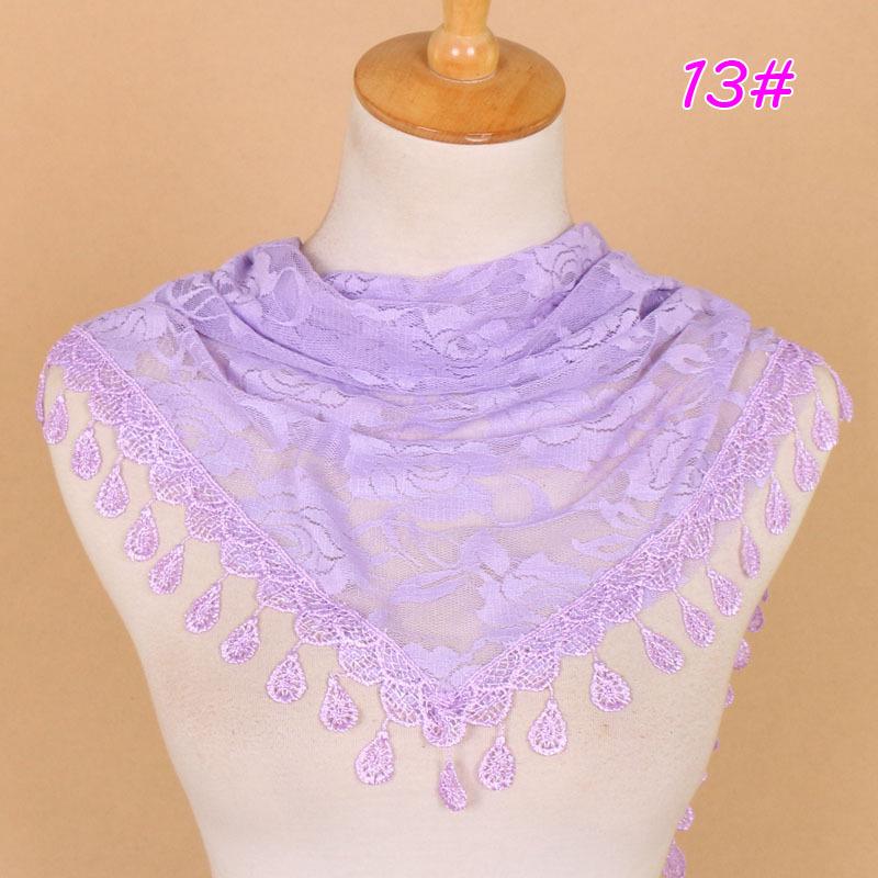 New Women Lace Monochrome Korean Triangle Scarves 140x48cm Fashionable Hollow Out Shawl Solid Rose Triangle Scarf