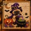 Украшения для дома на Хэллоуин Шляпа ведьмы Кот DIY 3D-набор для рисования жемчугом с рамкой, Ручная поделка-картина для взрослых, Расслабляющий персонализированный подарок