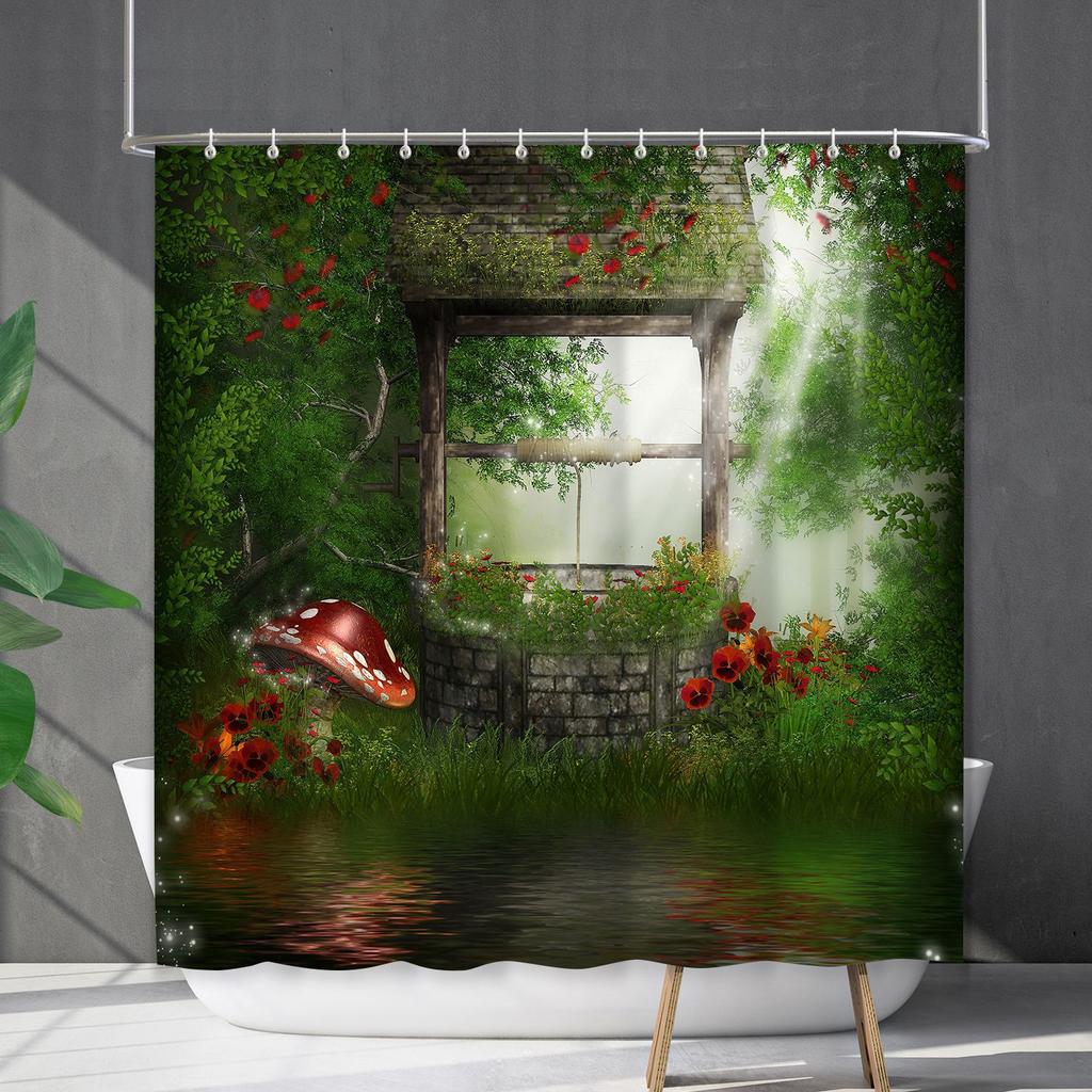Водонепроницаемая штора для ванной, цифровая печать, растение, гриб, занавеска для душа, без пробивки, перегородка для туалета, ткань для душа