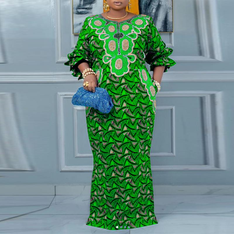 Женские платья больших размеров с круглым вырезом и коротким рукавом с принтом