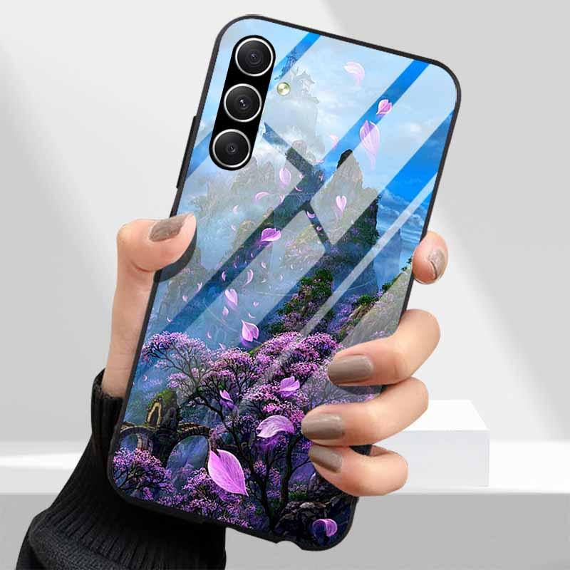 Закаленное Стекло Чехлы для Телефона для Samsung Galaxy A54 A14 A24 A34 Чехол Жесткий PC Задняя Панель Для M54 A15 A25 A55 5G A04s M23 M52 A 54
