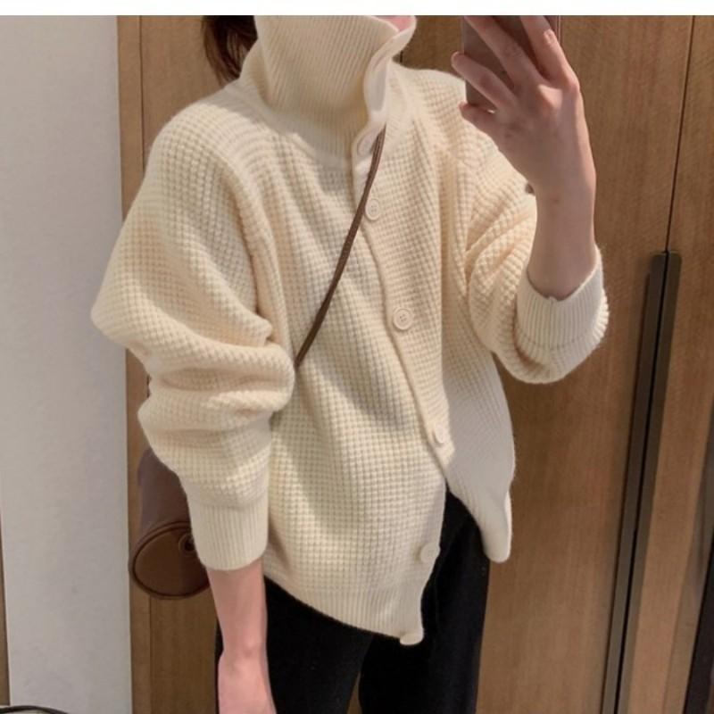 Свободный вязаный кардиган с отворотами Lazy Wind, женский осенний свитер