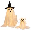 Spooky Yard Lawn Ornaments Halloween Ghost Walking Dog Decor with LED String Light, Glowing Haunted House Party Supplies Puppy for Outdoor Home,