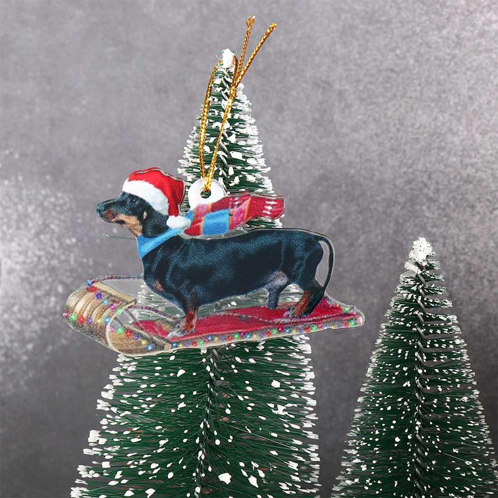 2D Dachshund Pendant Merry Christmas Acrylic Christmas Dog Pendants  Window Door
