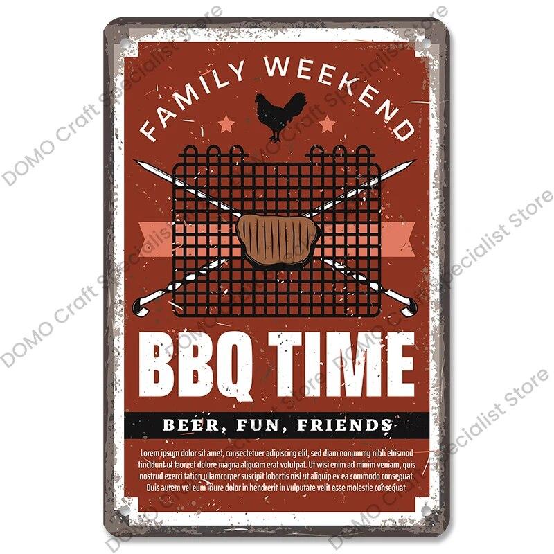 Винтажные таблички для барбекю, металлические оловянные таблички, гриль, мясо, стейк, колбаса, ретро металлическая пластина, настенный декор, вечерние барбекю, магазин, столовая