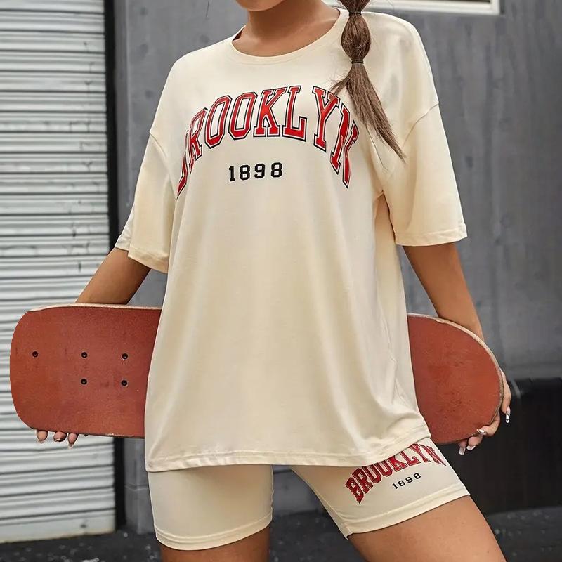 Summer Ladies Two-Piece Fashion Pajamas Loose Tight Pajama Shorts Slim Drop-Shoulder Models Casual Pajamas Homewear Set