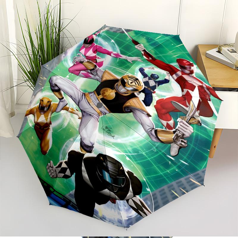 Mighty Morphin Power Rangers Print Automatic Open Close Umbrella, Portable Foldable Umbrella, for Outdoor Commute Camping Trip, Ideal Birthday Gift