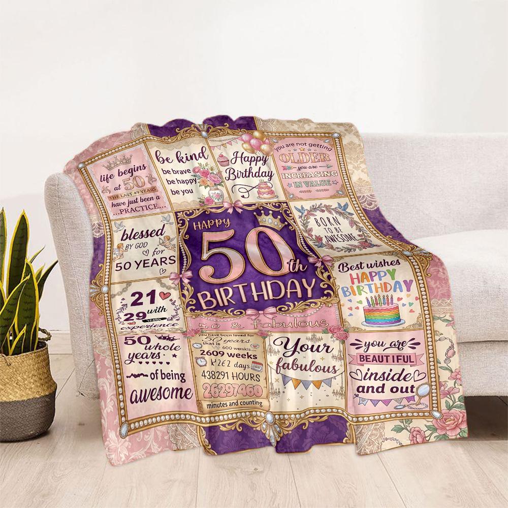 Happy 50th Birthday Celebration Flannel Blanket-Soft and Suitable for Sofas,Beds,Offices,Travel,All Seasons,Great Gift for Holidays and Birthdays.
