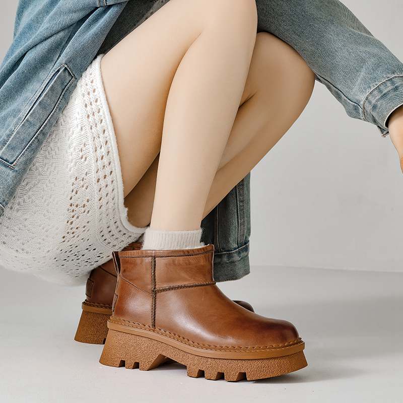 Krazing Pot Зимняя обувь из коровьей кожи, меха и шерсти, женские зимние ботинки, сохраняющие тепло, без застежек, европейский дизайн, устойчивые к холоду, ботильоны