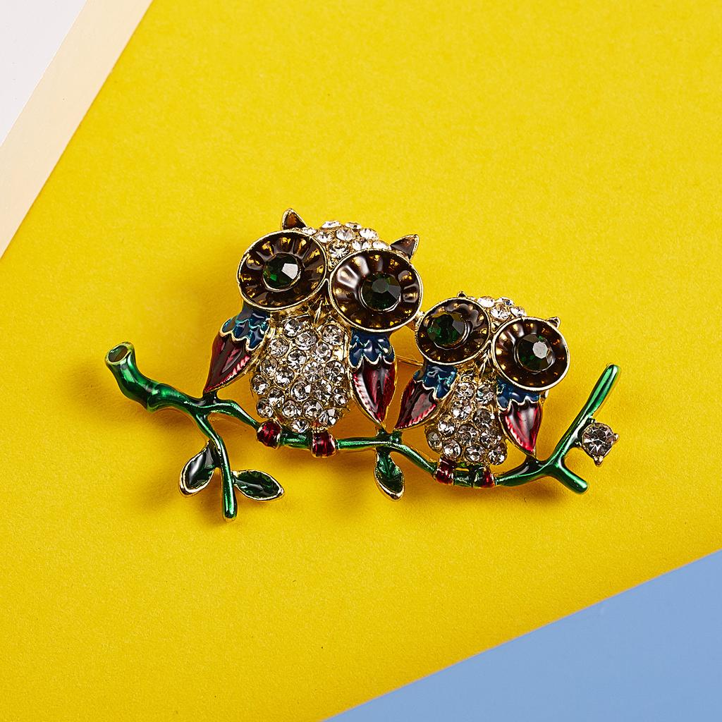 Rinhoo Lovely Owl Brooches Korean Trendy Rhinestone Brooch Badge Pin Bird Animal Party Casual Suit Decoration Badge Corsage Gift