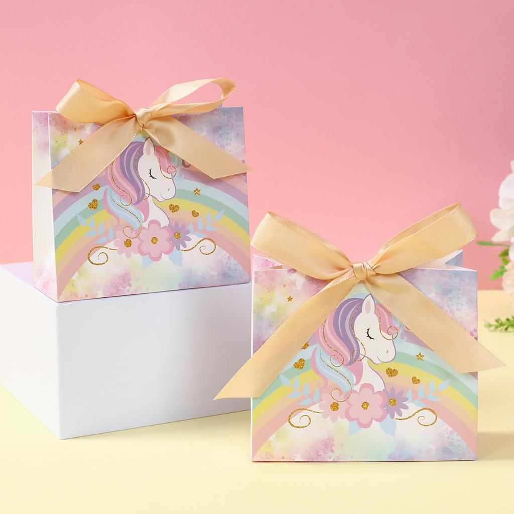 Unicorn Candy Box with Bow Gift Packaging Paper Bag Popcorn Box Unicorn Birthday Party Decor Kids Wedding Birthday Party Supply