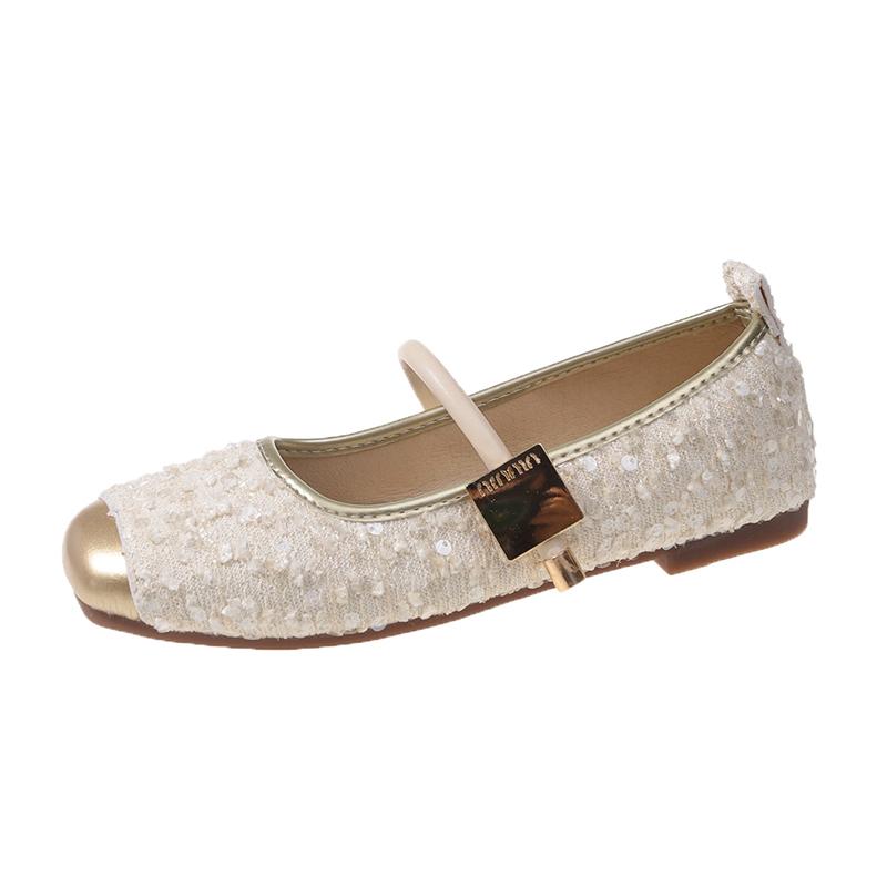 Мода 2024 года, женские туфли с квадратным носком, новые дизайнерские туфли, блестящие балетки для женщин с золотым носком