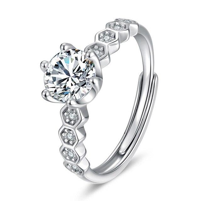 ANENJERY Круглое обручальное кольцо в форме сердца со сверкающим цирконием в один карат для женщин, классическое изящное открытое кольцо Bague Anillo