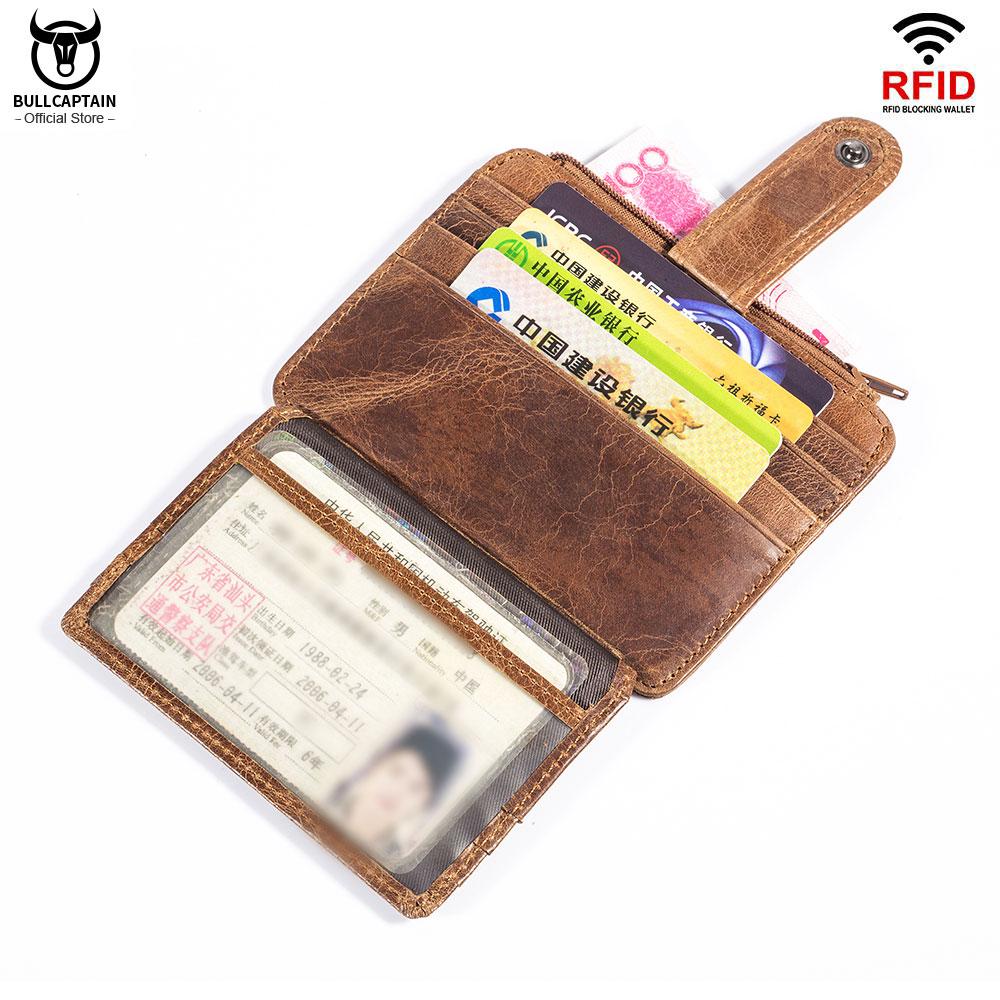 BULLCAPTAIN RFID Blocking Leather Wallet Credit Card ID Card Holder Wallet Money Case for Men and Women Retro Bag