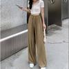 Pleated Ice Silk Wide Leg Pants for Women's Summer High Waisted Draped Cool Pants Straight Tube Loose Casual Pants