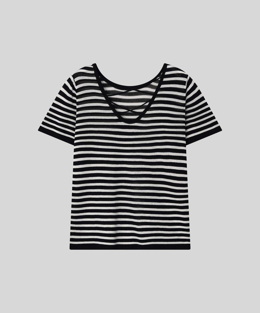 OCCUR Two-Way Cool Viscose V-Neck Short Sleeve Knit, Striped Black