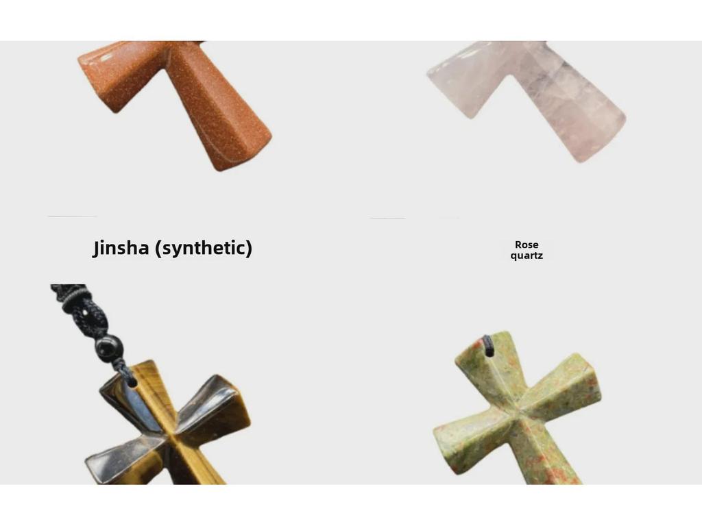 Ожерелье с крестом из агата - полудрагоценный камень, рождественский подарок, цепочка для свитера