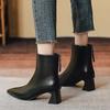 Soft Leather Pointed Short Boots Women's 2025 New Spring and Autumn Single Boots Thick Heel Medium Heel Thin Autumn High Heel Boots Bare Boots