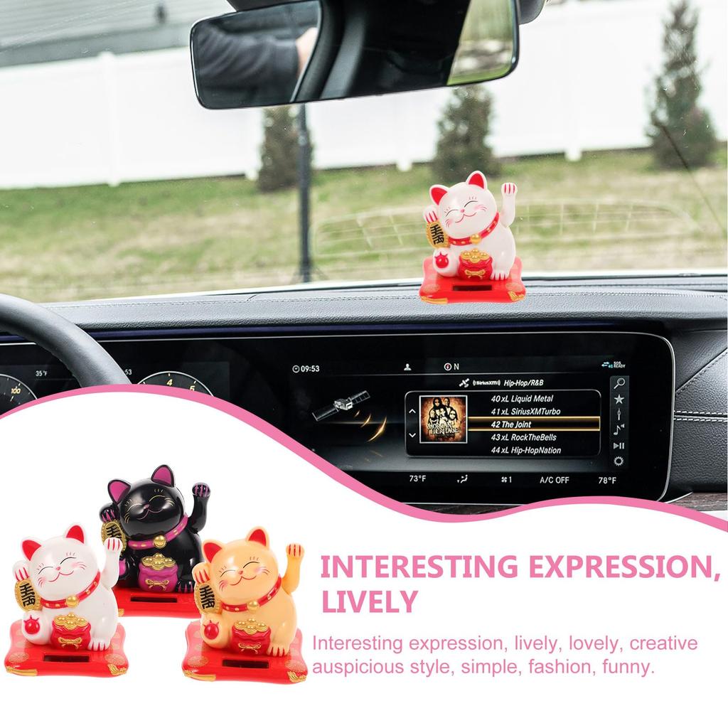 Iplusmile 3 Pieces Lucky Cat Bobblehead Doll Solar Moving Lucky Cat Car Figurine Lucky Cat Solar Automatic Moving Cute Lucky Cat Electric Right Hand