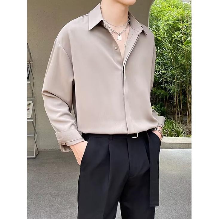 High End White Shirt Men'S Long Sleeved Spring Ice Feeling Light Mature Style Shirt Korean Version Trendy Handsome On Clothes Men