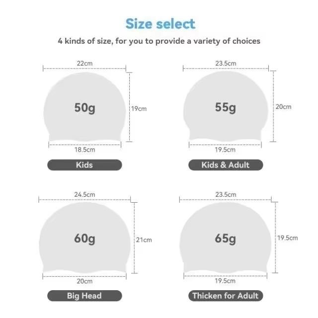 OEM Logo Non-Slip Swimming Pool Cap Hat Adults & Kids Elastic Swimming Caps Silicone Swimming Cap