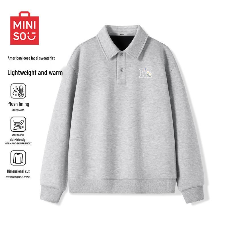 MINISO Men's American Retro Heavyweight Fleece Stand-up Collar Pullover