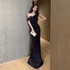 Sexy One Shoulder Bra Dress Slim Fit Slim Wrap Hip Floor Sweeping Women's Evening Dress